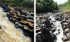 Impressive stone blocks across Jrai Pha stream in Gia Lai